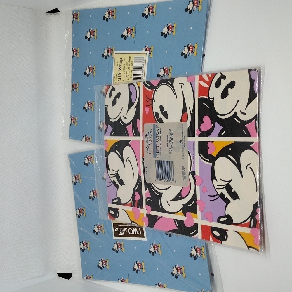 Vintage‎ Gibson Mickey and Minnie Mouse Wrapping Paper 3 Packs